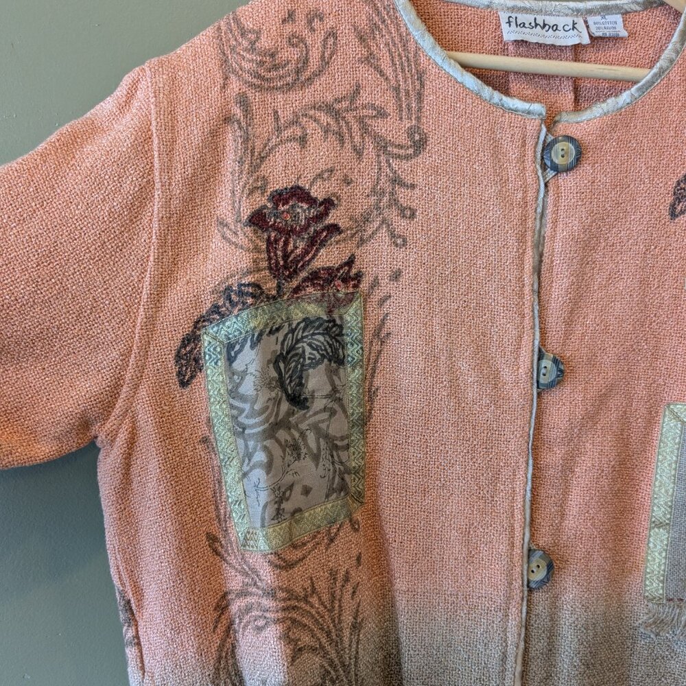 Vtg Flashback Boho Patchwork Embroider Floral Pin… - image 2